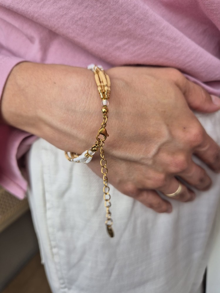 Solea beżowa bransoletka boho z koralików Miyuki i stali szlachetnej