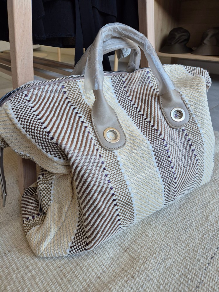 Sanya - Boho torba podróżna z elementami skóry ekologicznej, torba do ręki