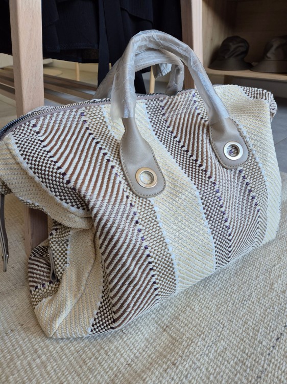 Sanya - Boho torba podróżna z elementami skóry ekologicznej, torba do ręki