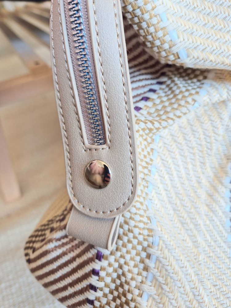 Sanya - Boho torba podróżna z elementami skóry ekologicznej, torba do ręki