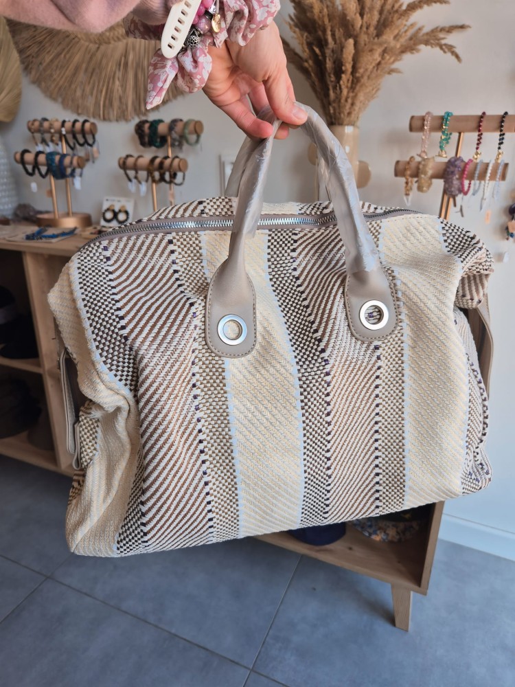 Sanya - Boho torba podróżna z elementami skóry ekologicznej, torba do ręki