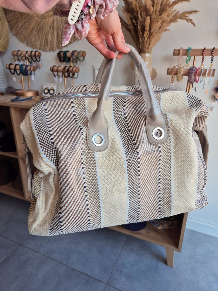 Sanya - Boho torba podróżna z elementami skóry ekologicznej, torba do ręki