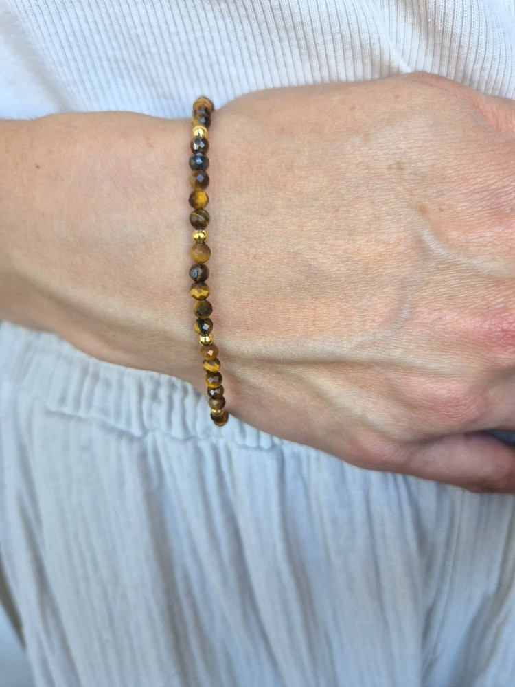 Bransoletka zodiakalna Byk tygrysie oko, stal chirurgiczna, shamballa regulowana– pewność i siła