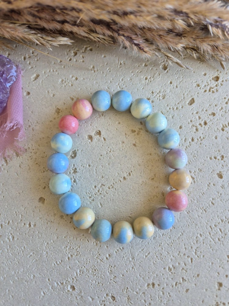 Bransoletka zodiakalna BLIŹNIĘTA agat barwiony kule 10mm na gumce – równowaga i spokój