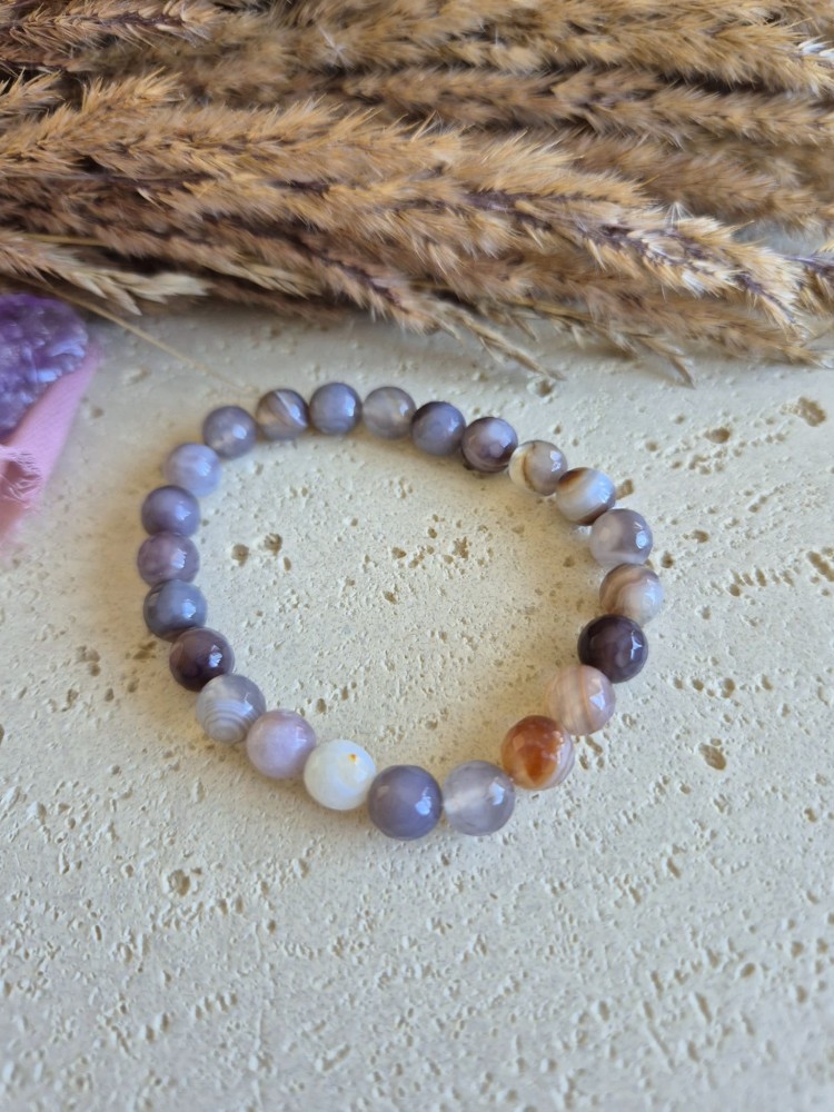 Bransoletka zodiakalna BLIŹNIĘTA agat Botswana 8mm na gumce – równowaga i spokój