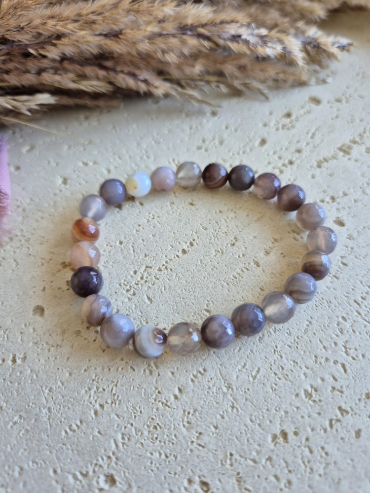 Bransoletka zodiakalna BLIŹNIĘTA agat Botswana 8mm na gumce – równowaga i spokój
