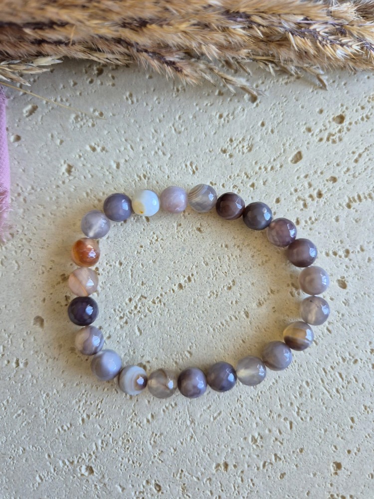 Bransoletka zodiakalna BLIŹNIĘTA agat Botswana 8mm na gumce – równowaga i spokój