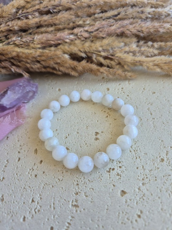 Bransoletka zodiakalna RAK kamień księżycowy kule 10mm na gumce – intuicja i harmonia