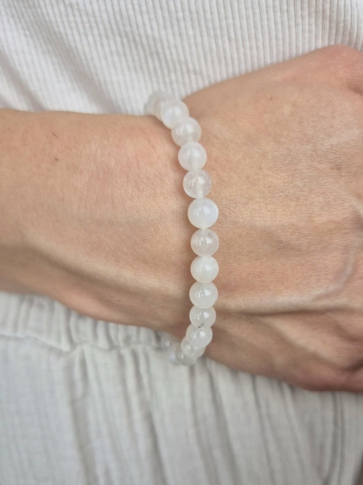 Bransoletka zodiakalna RAK kamień księżycowy kule 6,5mm na gumce – intuicja i harmonia