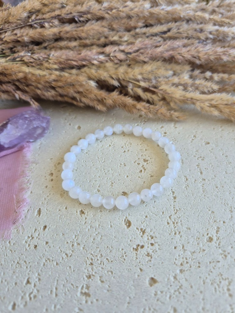 Bransoletka zodiakalna RAK kamień księżycowy kule 6,5mm na gumce – intuicja i harmonia