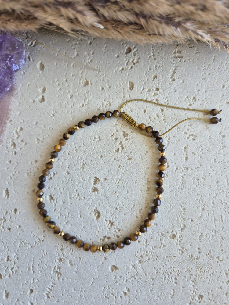 Bransoletka zodiakalna LEW tygrysie oko, shamballa regulowana - odwaga i pewność siebie