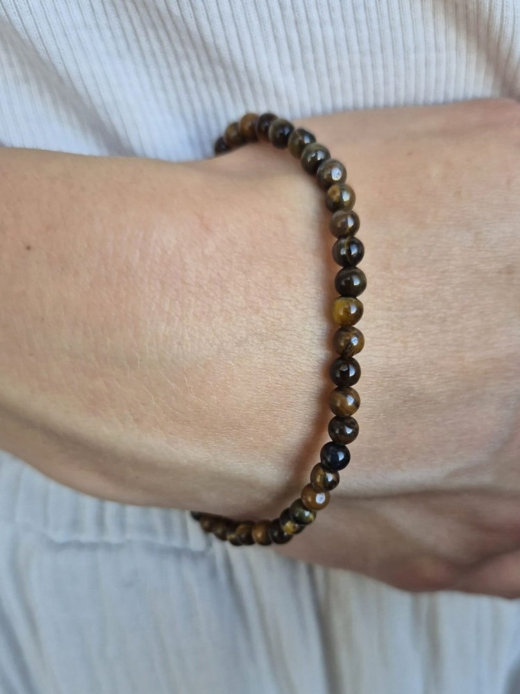 Bransoletka zodiakalna LEW tygrysie oko kule 4,5mm na gumce - odwaga i pewność siebie