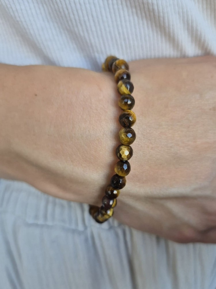 Bransoletka zodiakalna LEW tygrysie oko kule fasetowane 6mm na gumce - odwaga i pewność siebie