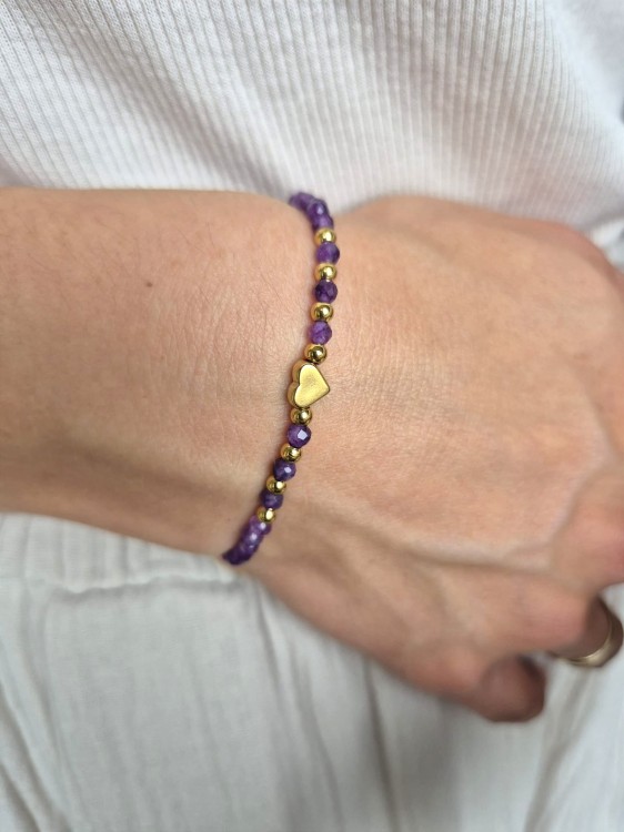Bransoletka zodiakalna PANNA ametyst, stal chirurgiczna serduszko, shamballa regulowana – spokój i równowaga