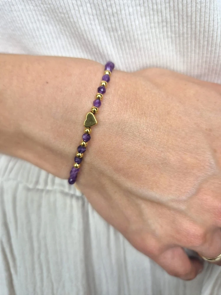 Bransoletka zodiakalna PANNA ametyst, stal chirurgiczna serduszko, shamballa regulowana – spokój i równowaga