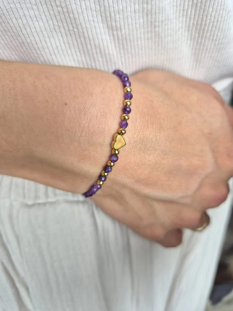 Bransoletka zodiakalna PANNA ametyst, stal chirurgiczna serduszko, shamballa regulowana – spokój i równowaga