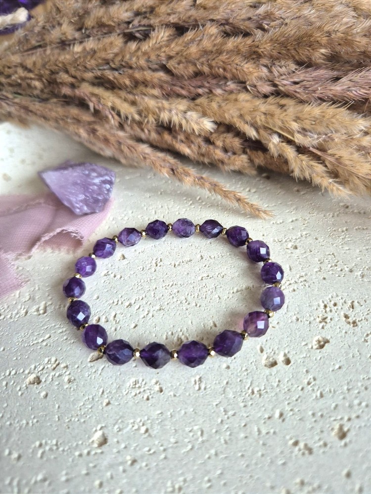 Bransoletka zodiakalna PANNA ametyst i hematyt na gumce – spokój i równowaga