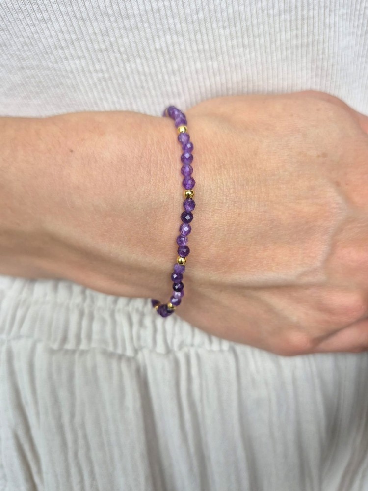 Bransoletka zodiakalna PANNA ametyst, stal chirurgiczna, shamballa regulowana – spokój i równowaga