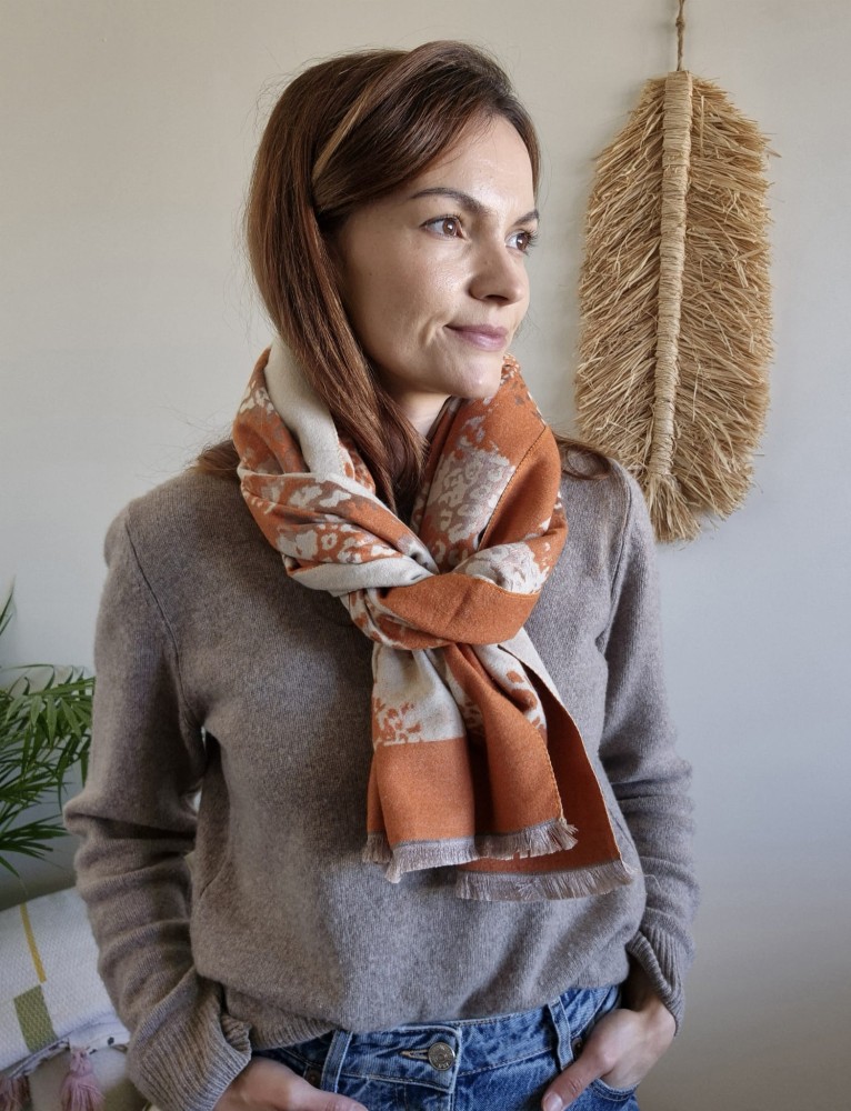 Damski duży szal 70x200 cm ceglany – wiskoza i bawełna