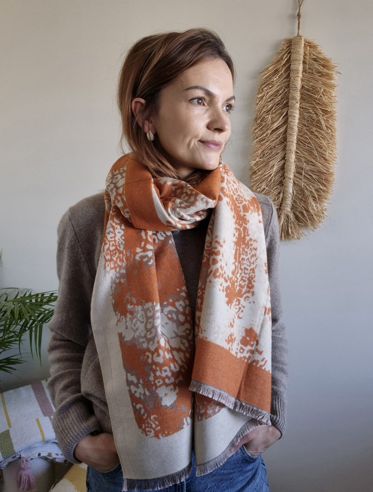 Damski duży szal 70x200 cm ceglany – wiskoza i bawełna