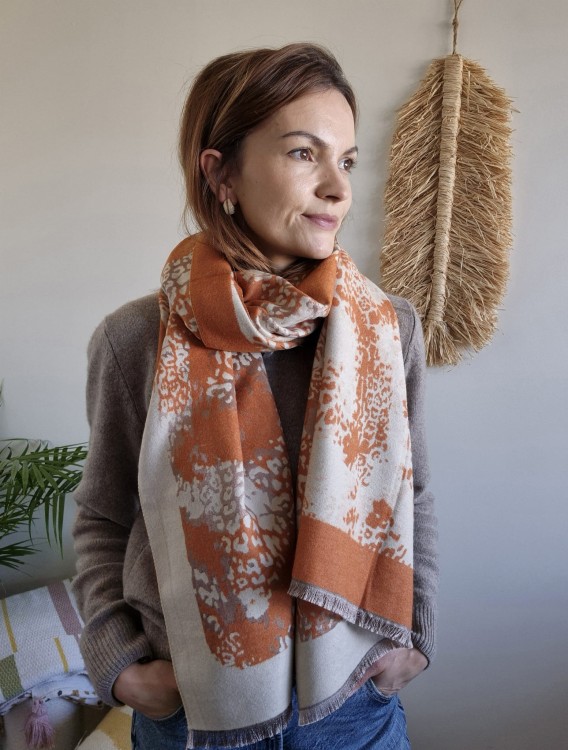 Damski duży szal 70x200 cm ceglany – wiskoza i bawełna