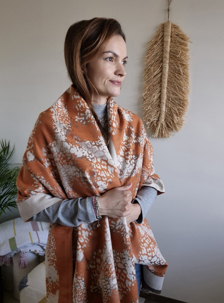 Damski duży szal 70x200 cm ceglany – wiskoza i bawełna