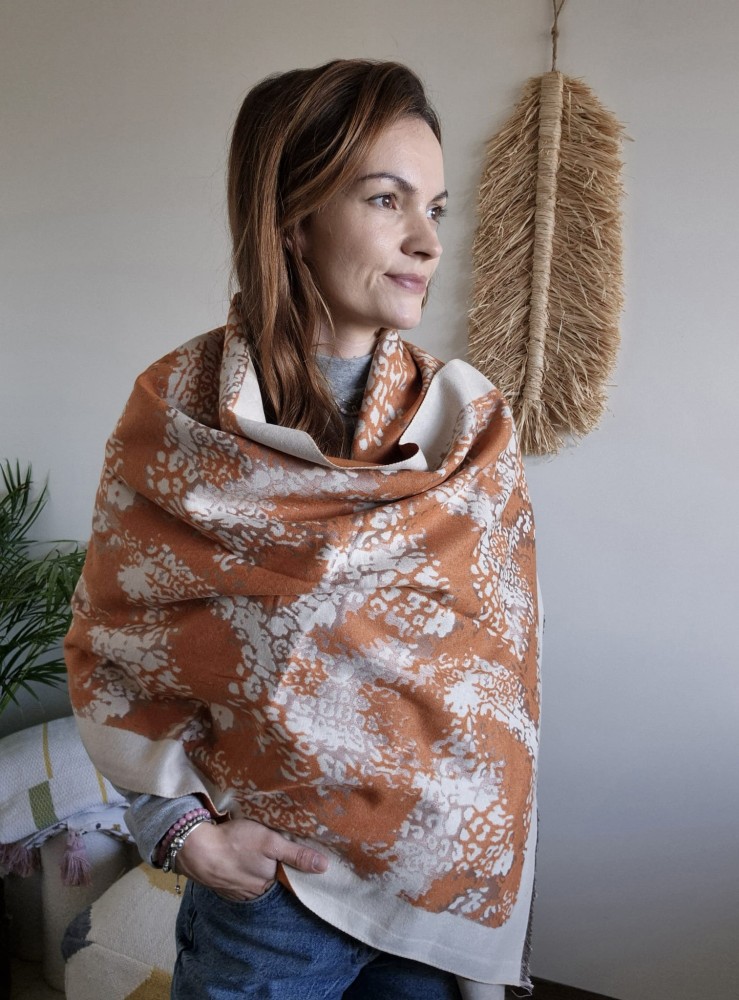 Damski duży szal 70x200 cm ceglany – wiskoza i bawełna