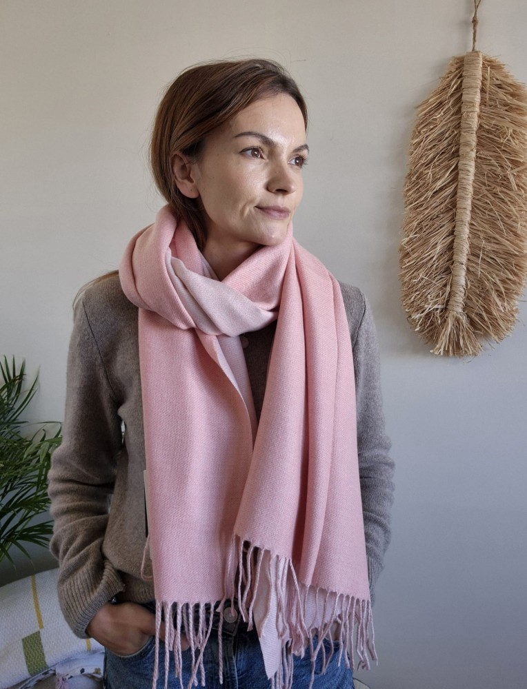 Dwustronny szalik damski 65x210 cm wiskoza i bawełna | Kolor różowy