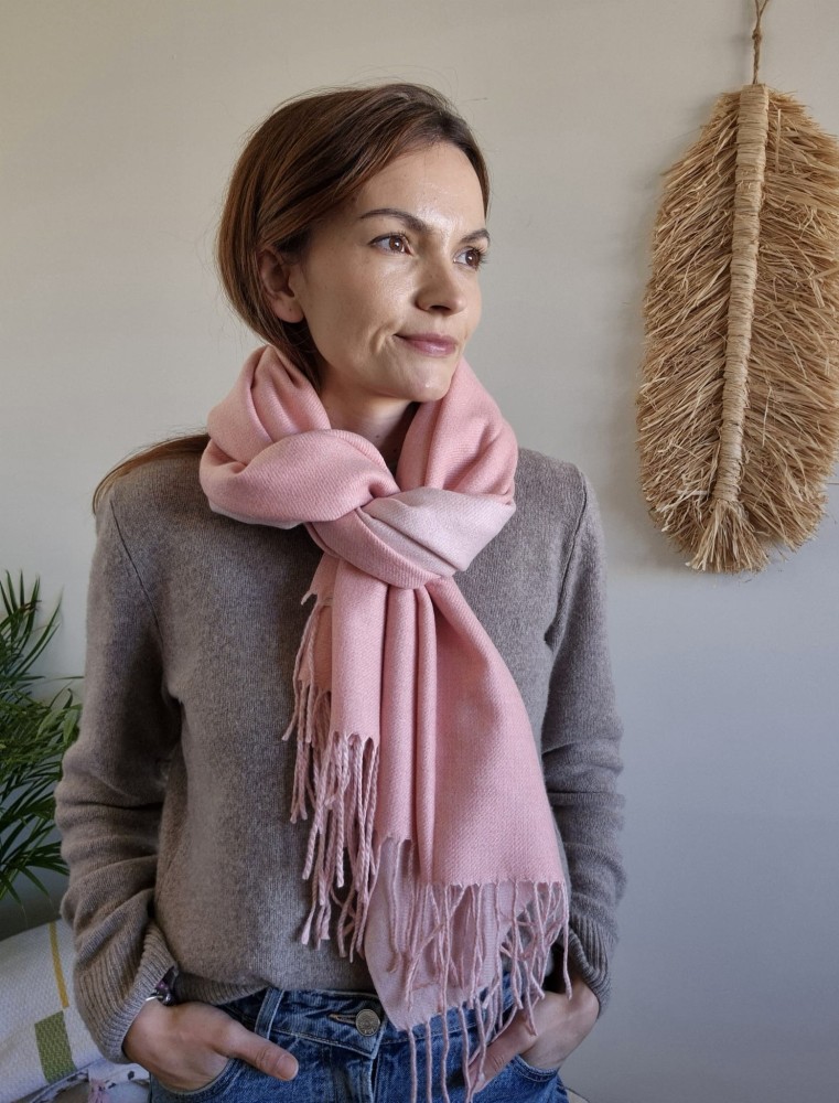 Dwustronny szalik damski 65x210 cm wiskoza i bawełna | Kolor różowy