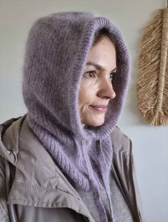 Balaclava damski kaptur z angorą - kolor fioletowy