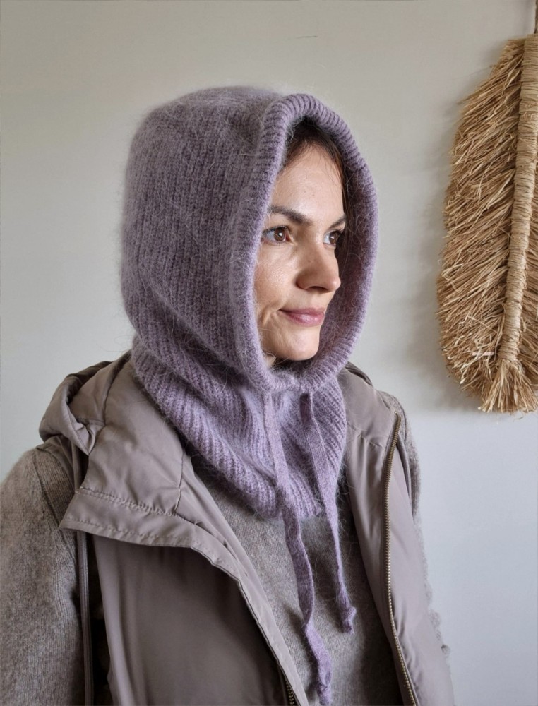 Balaclava damski kaptur z angorą - kolor fioletowy