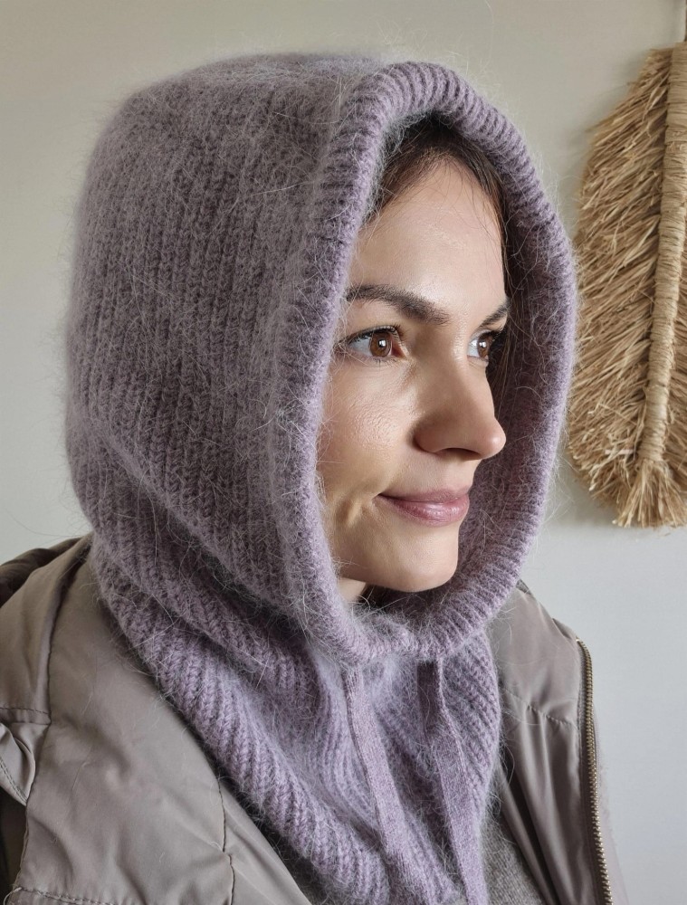 Balaclava damski kaptur z angorą - kolor fioletowy