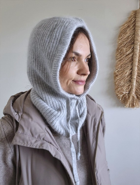 Balaclava damski kaptur z angorą - kolor szary