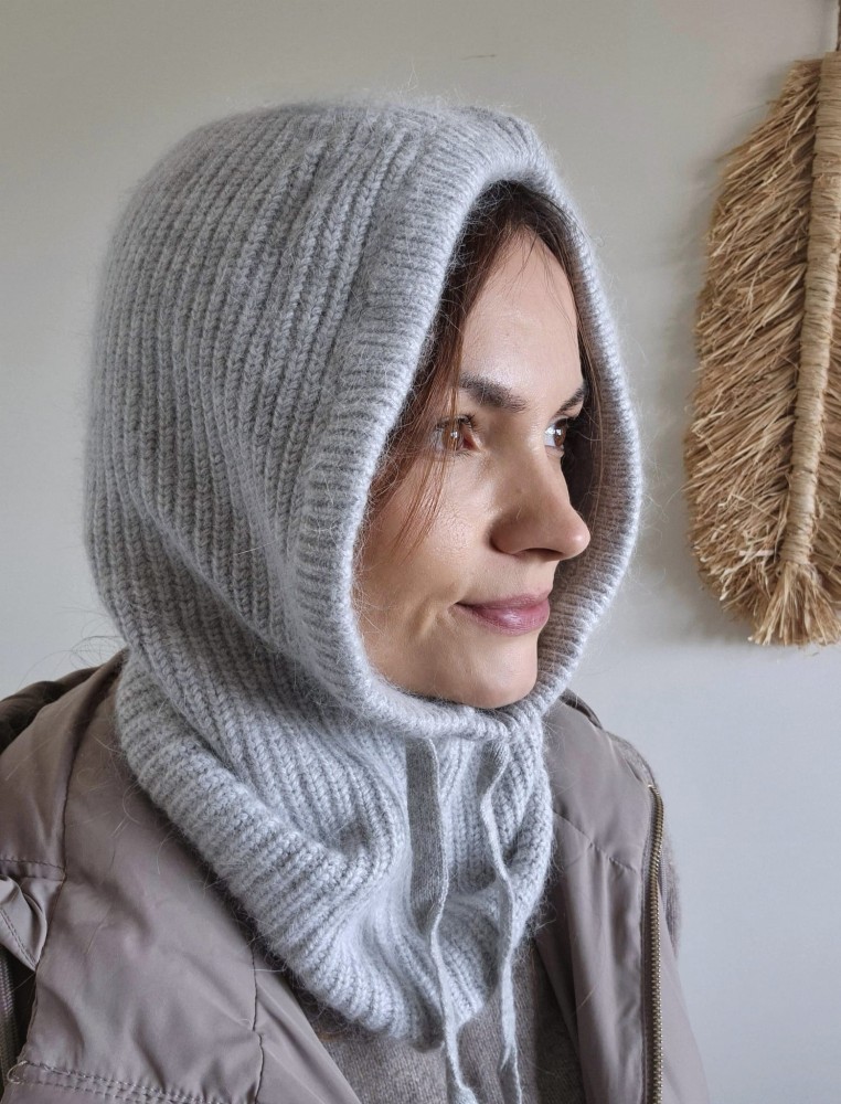 Balaclava damski kaptur z angorą - kolor szary