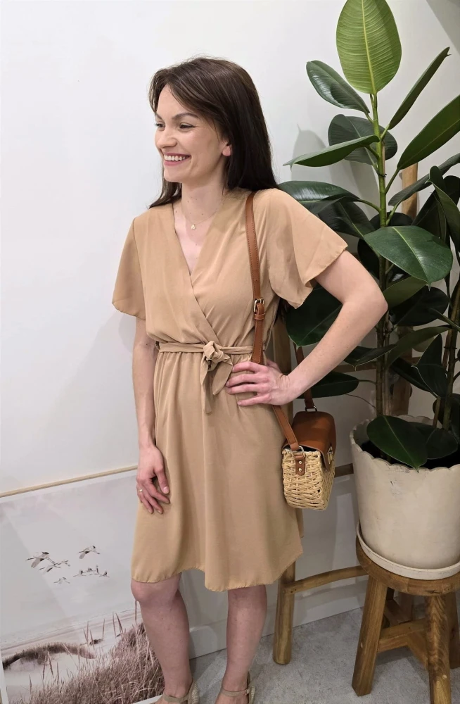 Dolce - Letnia Sukienka z Wiskozy – Zgaszony Brąz | Rozmiar XS-S