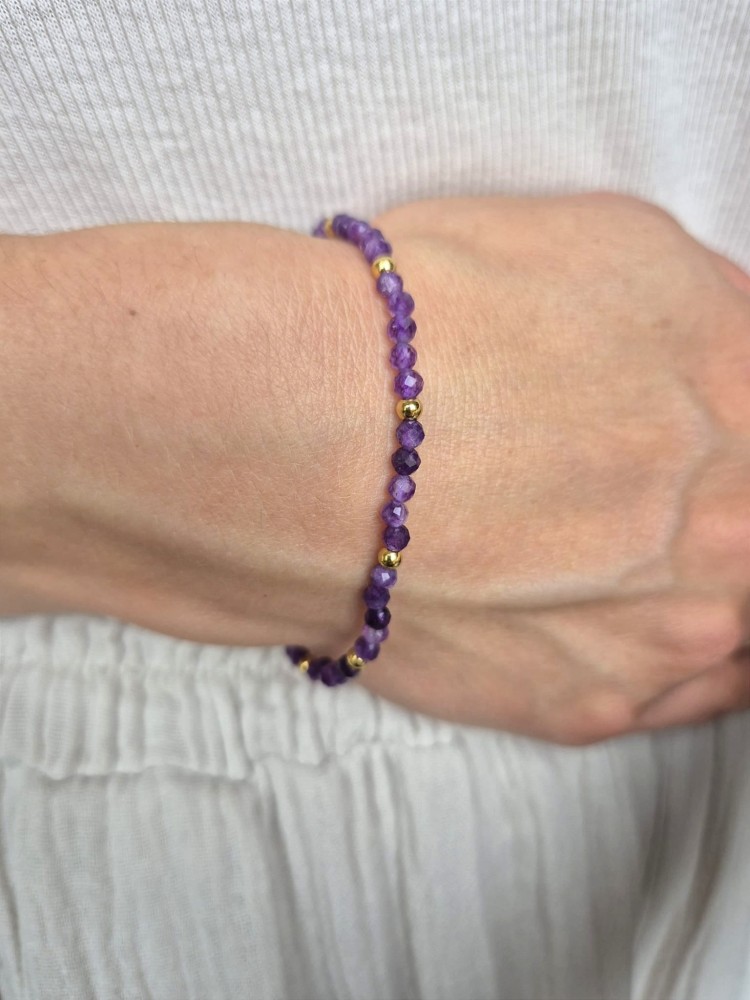 Bransoletka zodiakalna WAGA ametyst, stal chirurgiczna, shamballa regulowana – koncentracja i siła