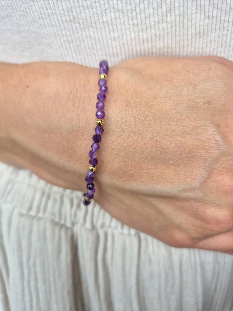 Bransoletka zodiakalna WAGA ametyst, stal chirurgiczna, shamballa regulowana – koncentracja i siła