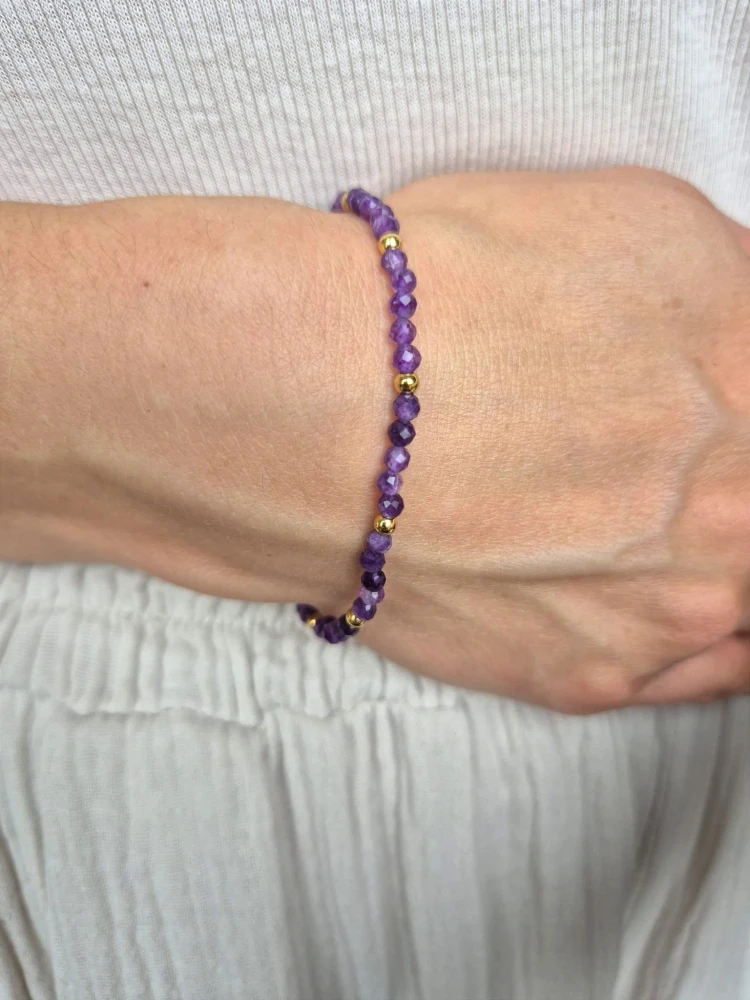 Bransoletka zodiakalna WAGA ametyst, stal chirurgiczna, shamballa regulowana – koncentracja i siła