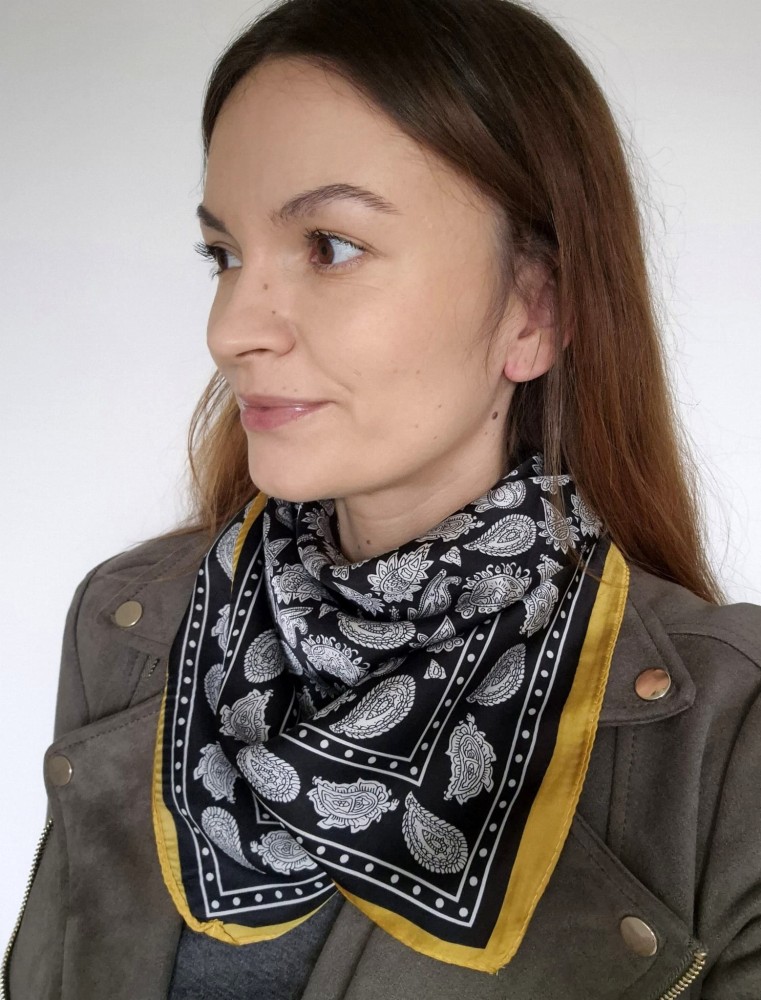 Apaszka damska na szyję - elegancki motyw paisley | czarna