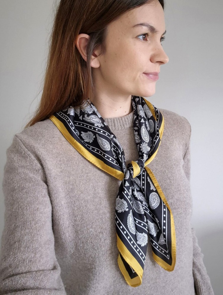 Apaszka damska na szyję - elegancki motyw paisley | czarna