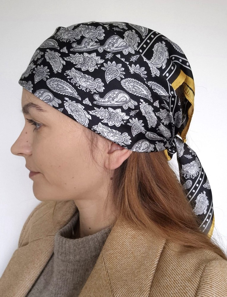 Apaszka damska na szyję - elegancki motyw paisley | czarna