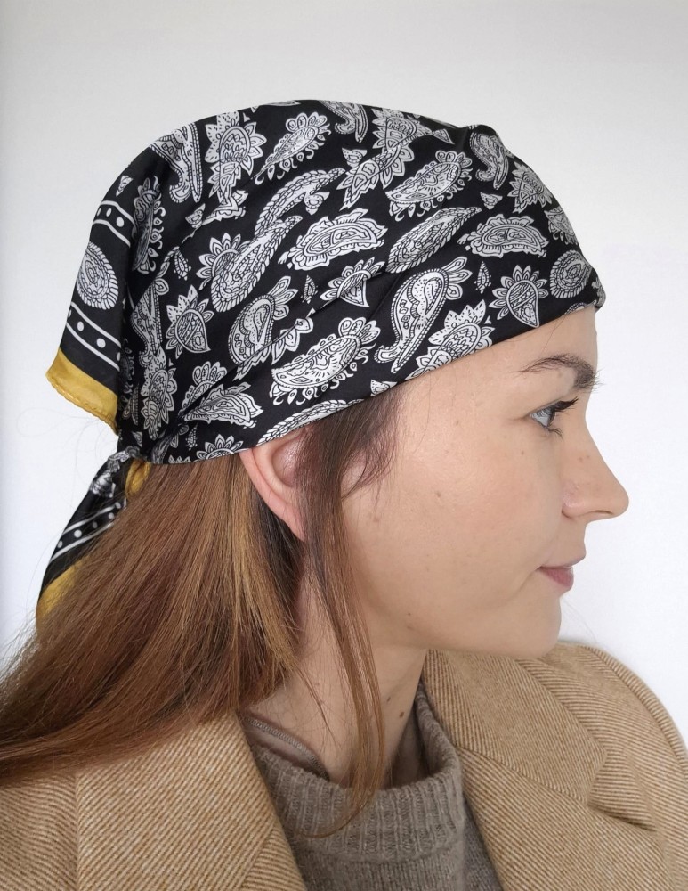 Apaszka damska na szyję - elegancki motyw paisley | czarna