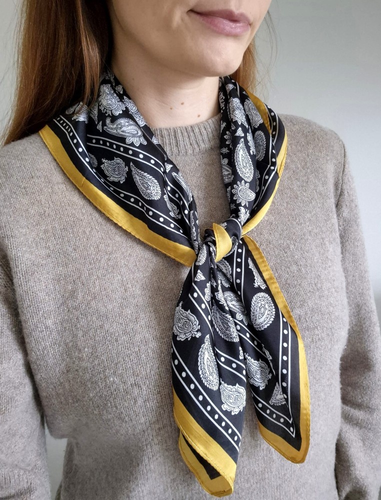Apaszka damska na szyję - elegancki motyw paisley | czarna