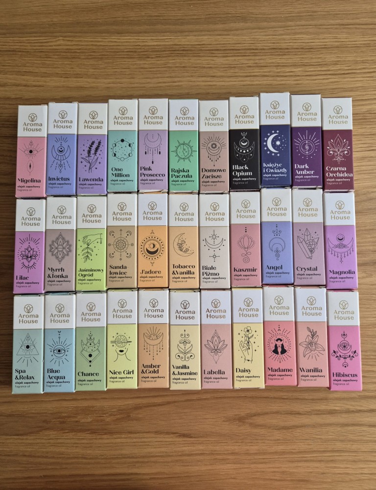 Zestaw 33 olejków zapachowych Aroma House – do dyfuzora, kominka i odkurzacza – testery -50%