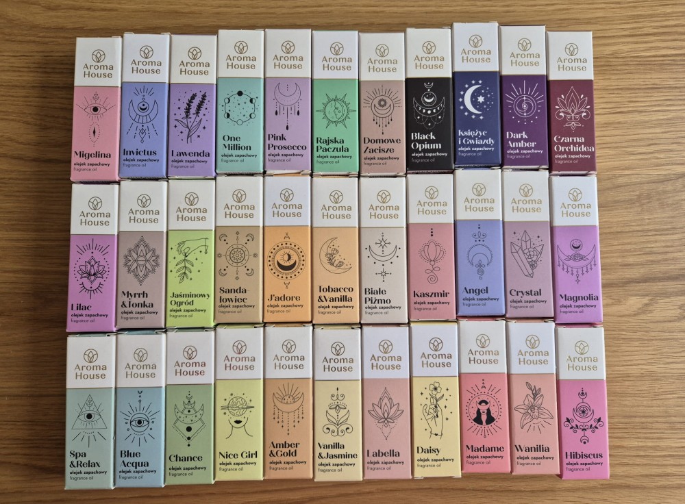Zestaw 33 olejków zapachowych Aroma House – do dyfuzora, kominka i odkurzacza – testery -50%