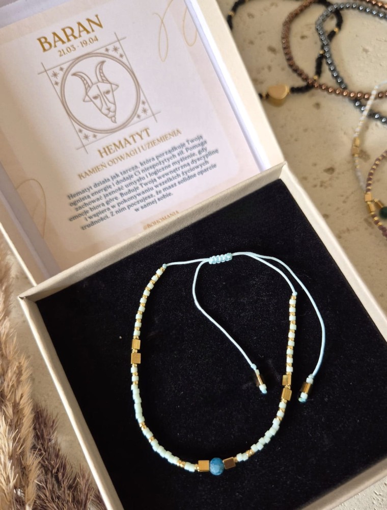 Amulet ochrony i spokoju | Bransoletka zodiakalna Baran hematyt i jadeit z regulacją