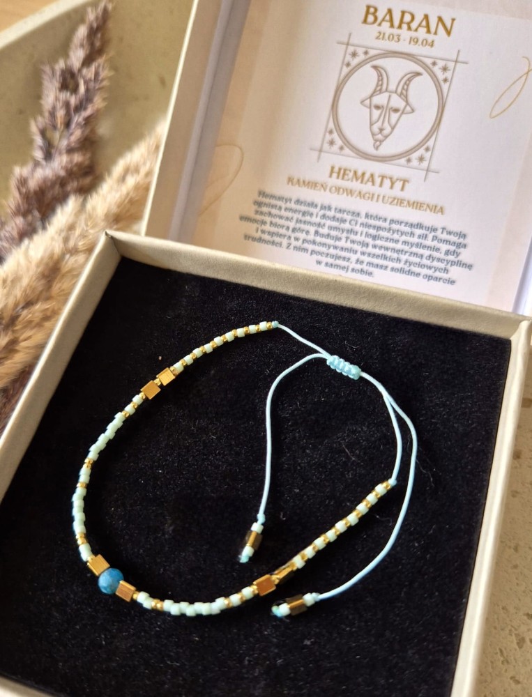 Amulet ochrony i spokoju | Bransoletka zodiakalna Baran hematyt i jadeit z regulacją