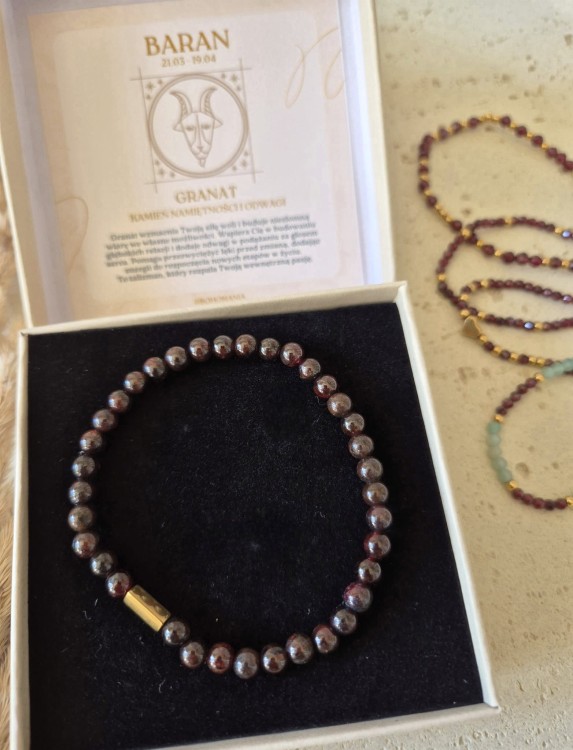 Energia pasji i wiary w siebie | Bransoletka zodiakalna Baran granat 6mm