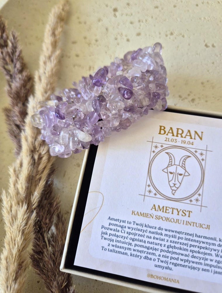 Równowaga, spokój i intuicja | Bransoletka zodiakalna Baran ametyst