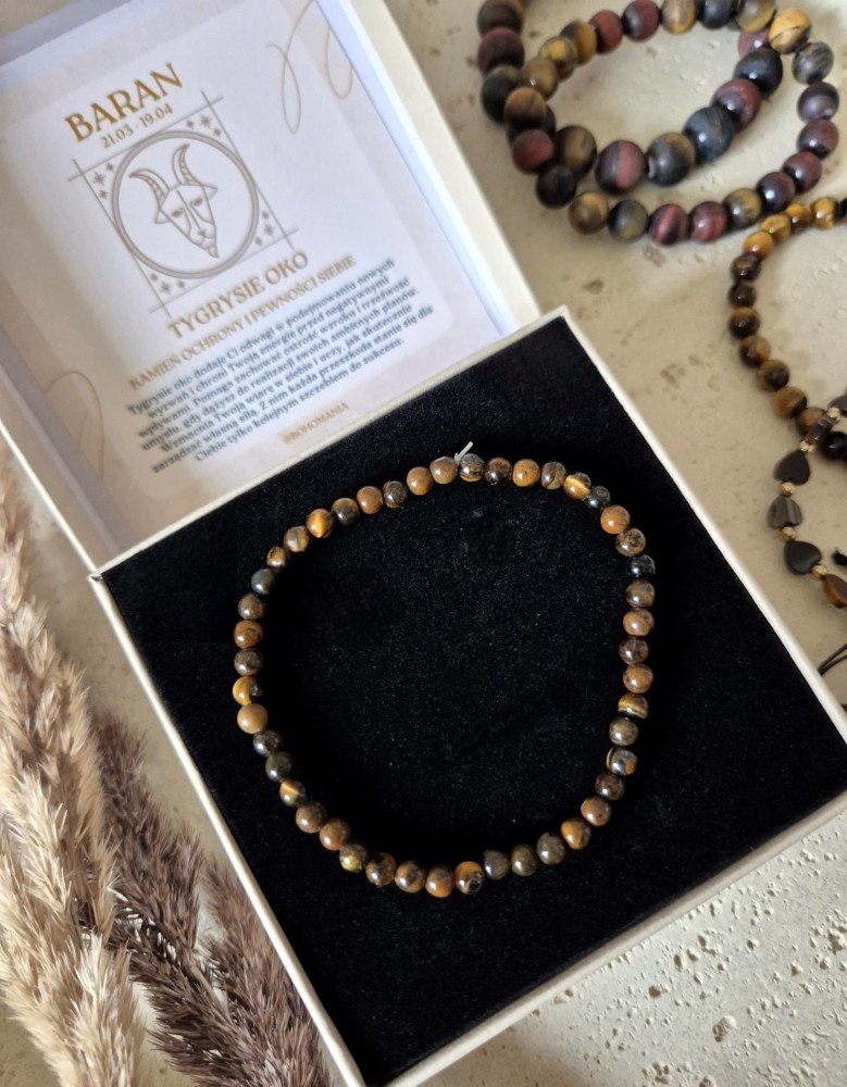 Pewność i sukces | Bransoletka zodiakalna Baran tygrysie oko 4,5mm